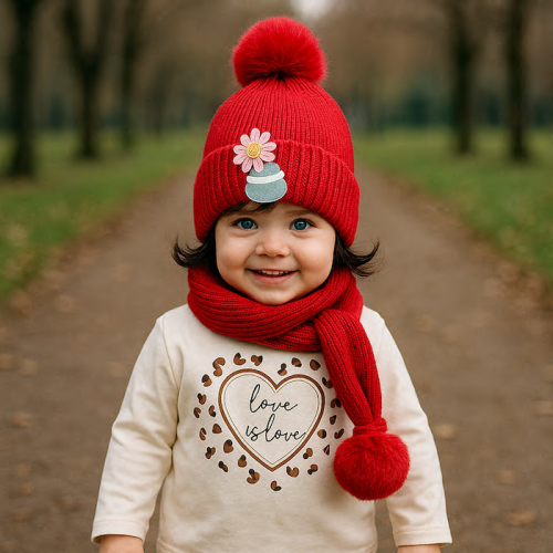 Βρεφικό Σετ Μάλλινο Σκουφάκι με Κασκόλ Red Set 85559